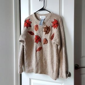 Santoria long sleeve sweater brown with leaves pattern & different colors small